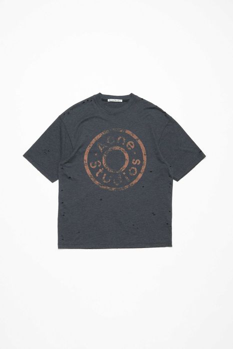 Футболка Acne Studios Distressed Logo Print T-Shirt Black Melange