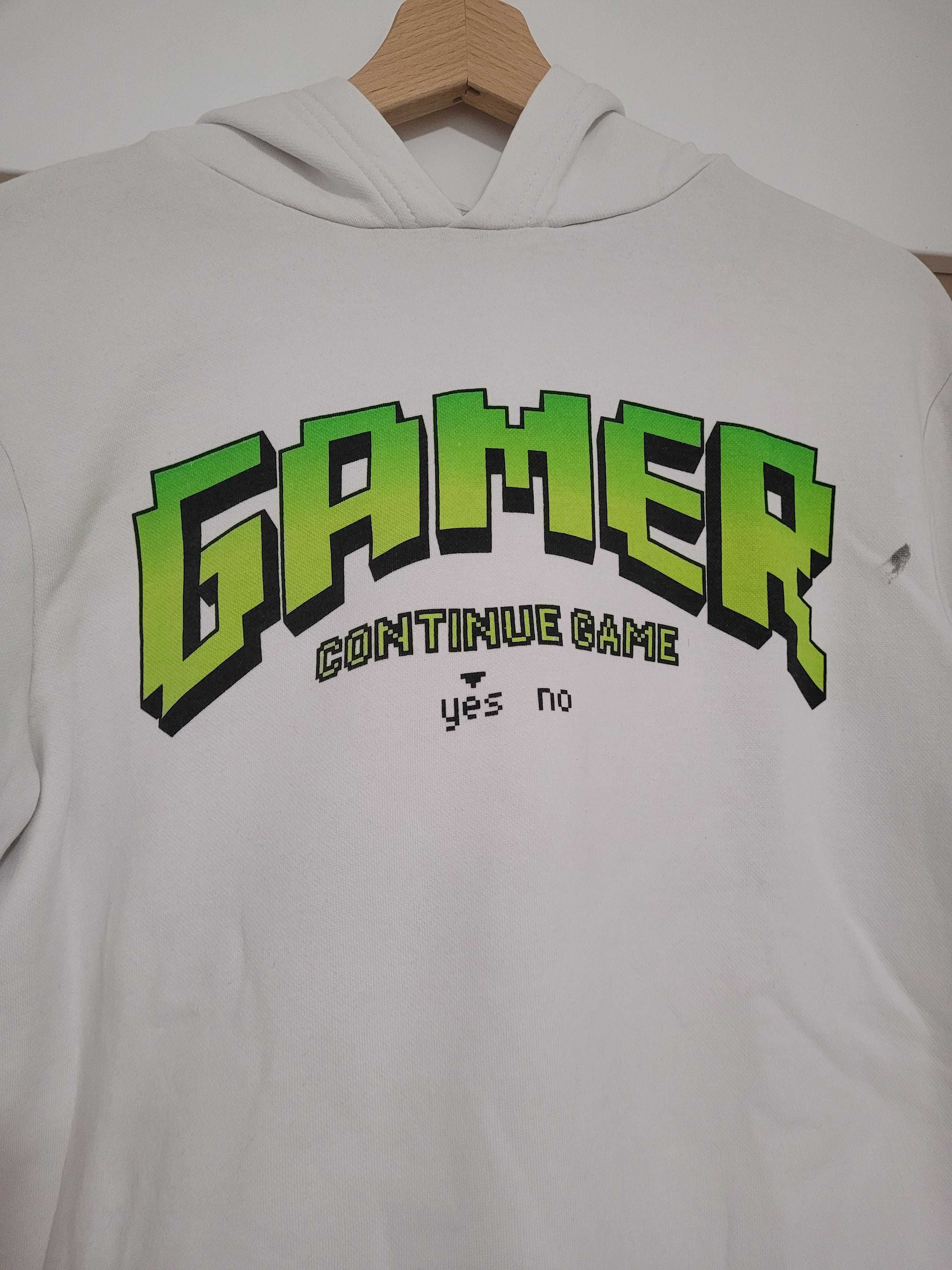 Biała bluza z kapturem Gamer H&M 80% cotton