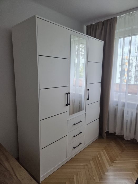 PAKOWNA Szafa 3-drzwiowa BIAŁA z lustrem i szufladami