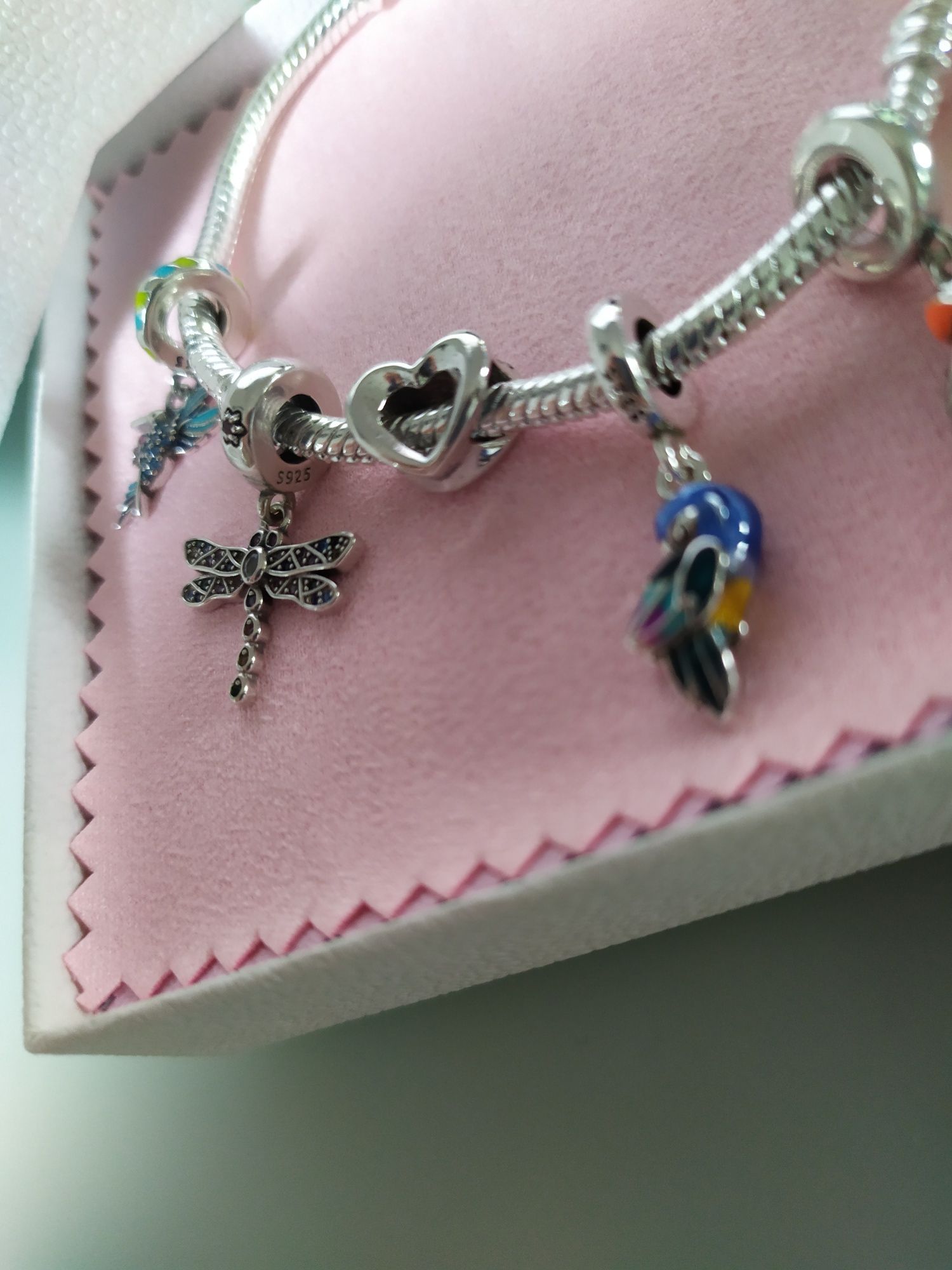 Charms zawieszka do Pandora NOWY S925 ważka papuga serce
