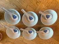 6 chinskich porcelanowych miseczek z łyzeczkami nie używane