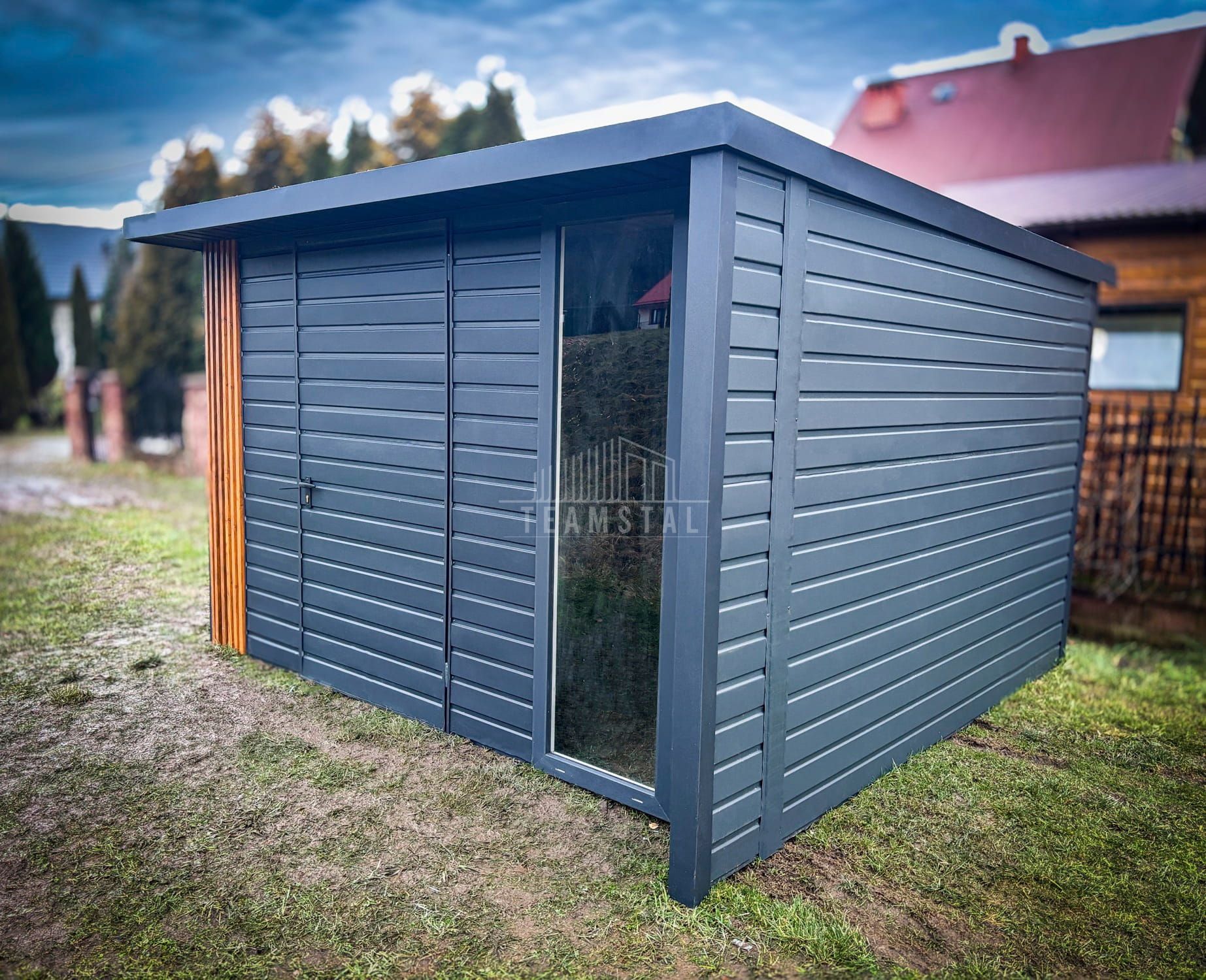 Schowek Domek PREMIUM 3x3m wiata 0,5m drzwi okno Dekor z lameli TS991
