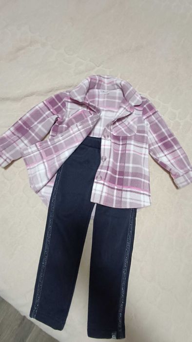Флісова кофтинка в клітинку  98 та теплі якісні лосіни утеплені 104