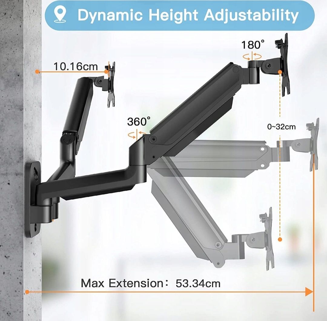HUANUO Uchwyt na 2 Monitory Ścienny Regulowany 27 Cali