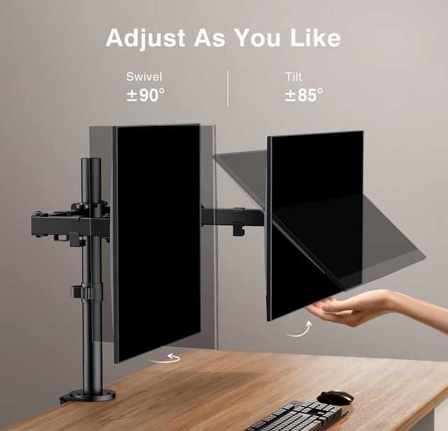 Podwójny uchwyt na monitory 13"-32/waga 12 kg regulacja,VESA 75/100 mm