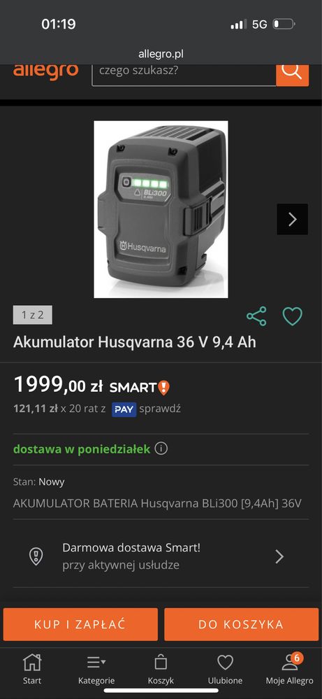 Akumulator Husqvarna 36 V 9,4 Ah