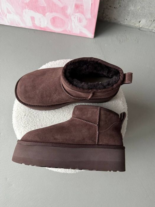 Уггі зимові жіночі UGG mini Platform шоколад коричневі