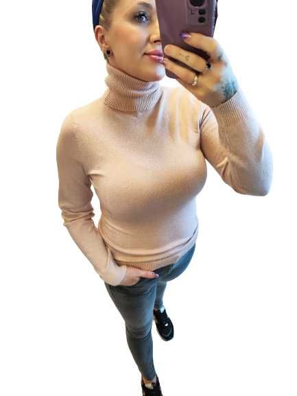 Różowy Sweter Golf Wiskozowy Świecąca Nitka UNI