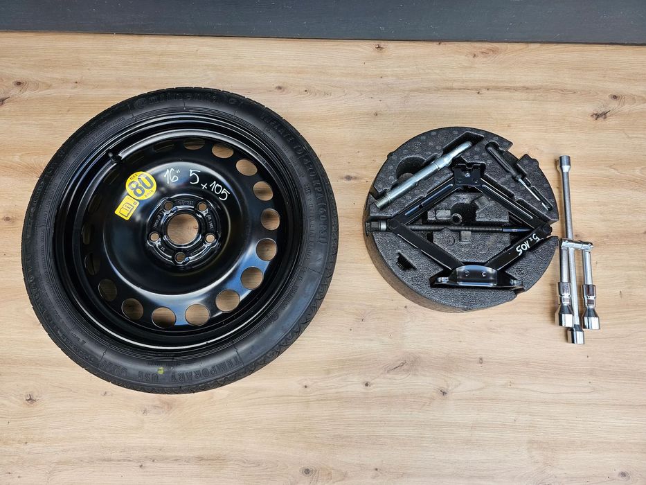 KOŁO DOJAZDOWE ZAPASOWE ZAPAS ZESTAW KLUCZ LEWAREK OPEL ASTRA J K MOKKA 16 CALI 5x105 ET25 115/70/16