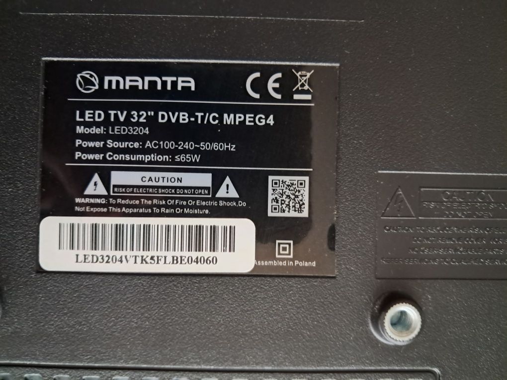 Telewizor Manta 32 cale LED z pilotem i kablem