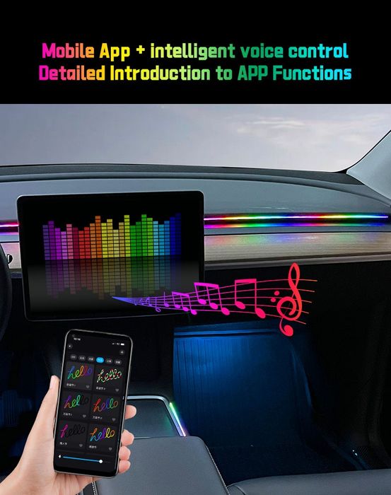 Fita Iluminação Ambiente interior Carro RGB 110cm comando e APP NOVO