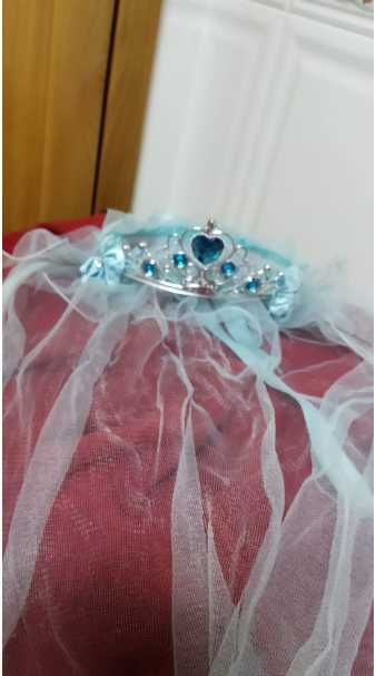Grinalda/coroa com véu azul céu, rainha/princesa, disfarces Carnaval