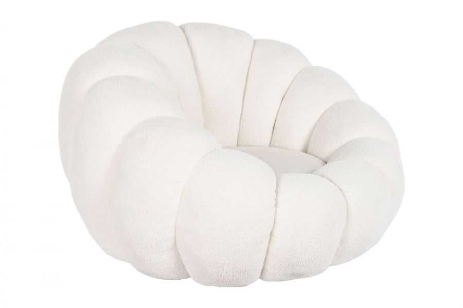 Fotel Kwiat boucle biały obrotowy, glamour, miękki, teddy