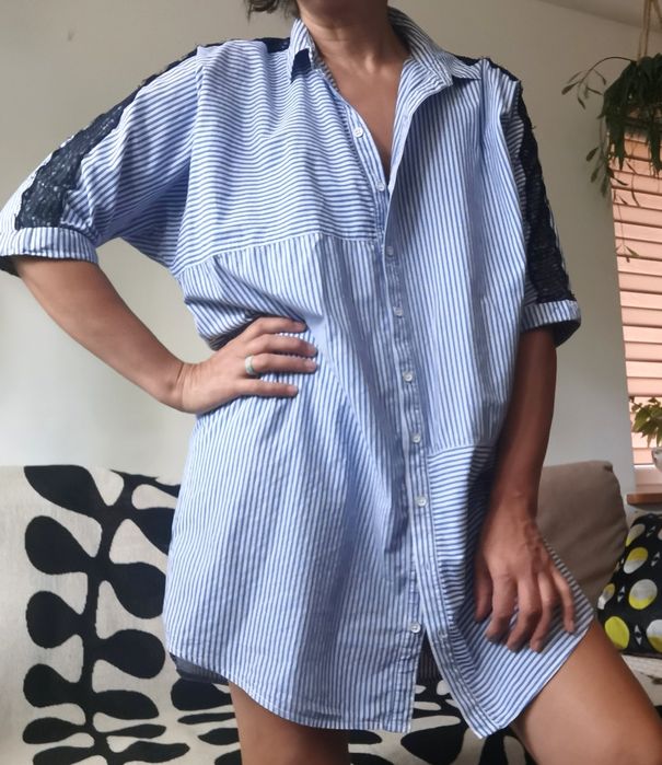 Zara Koszulowa sukienka z koronką  R 40/ L