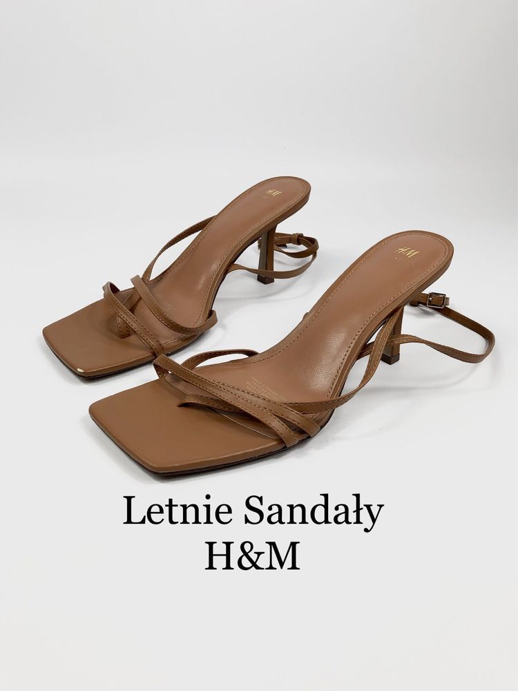 Brązowe letnie buty sandały damskie H&M z niskim obcasem eleganckie