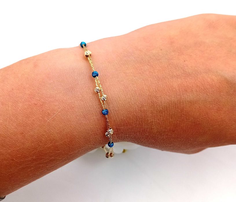 Złota Bransoletka podwójna próba585 KULKI Regulowana NOWA/Fajne Okazje