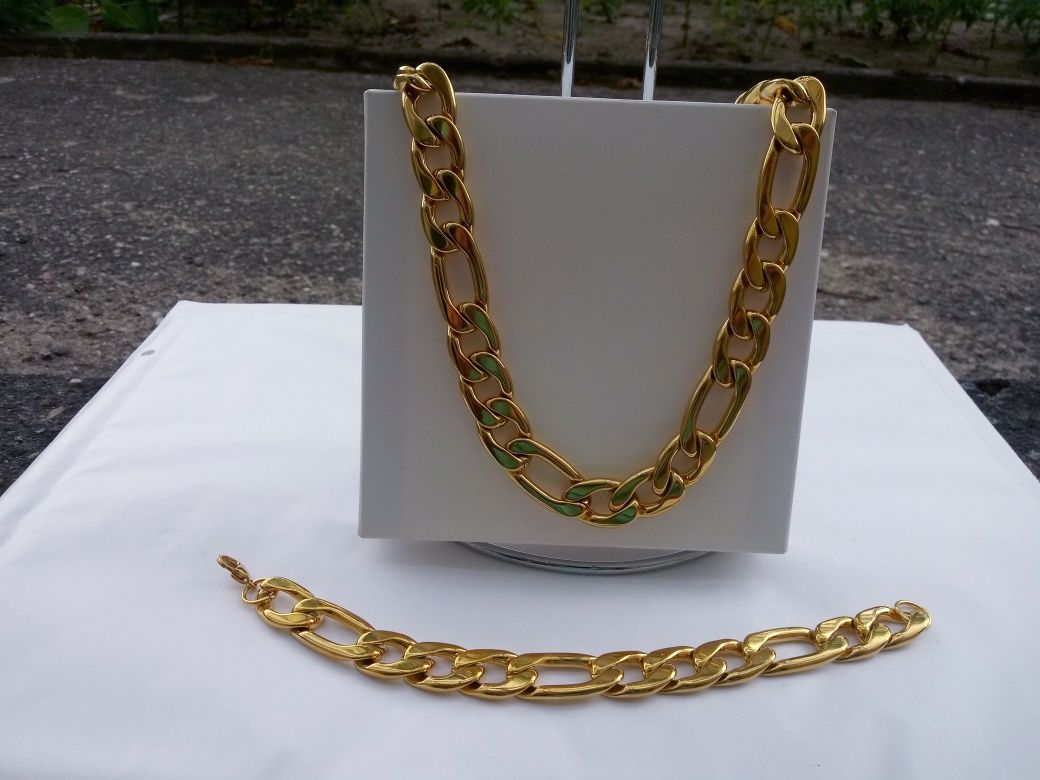 Biżuteria pozłacana,Splot Figaro, Łańcuszek, Bransoletka, złote,585