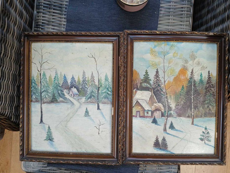 obrazy ZIMOWY PEJZAŻ na skraju lasu - ZESTAW 2 sztuki w cenie