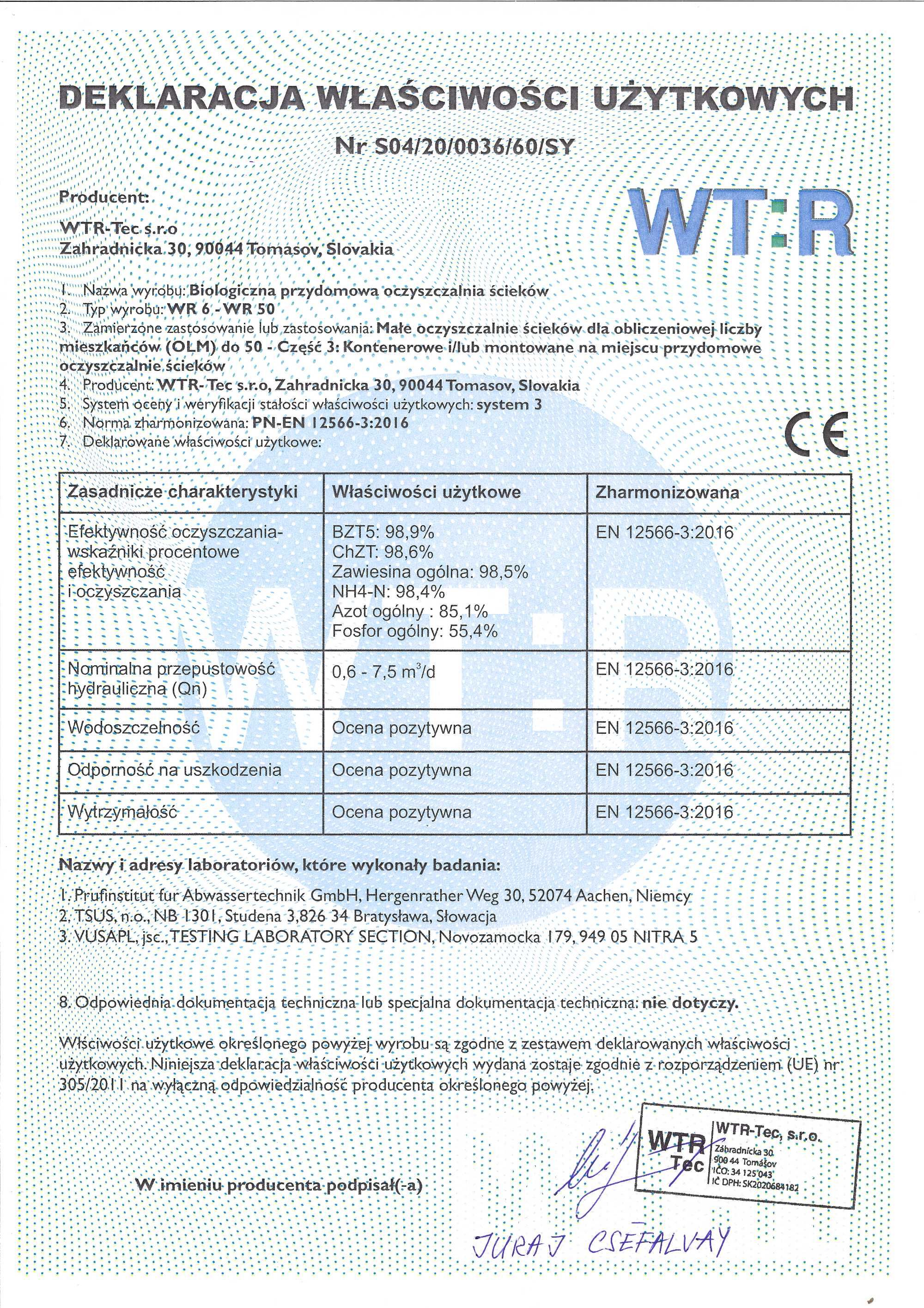 Biologiczna oczyszczalnia ścieków WTR -6