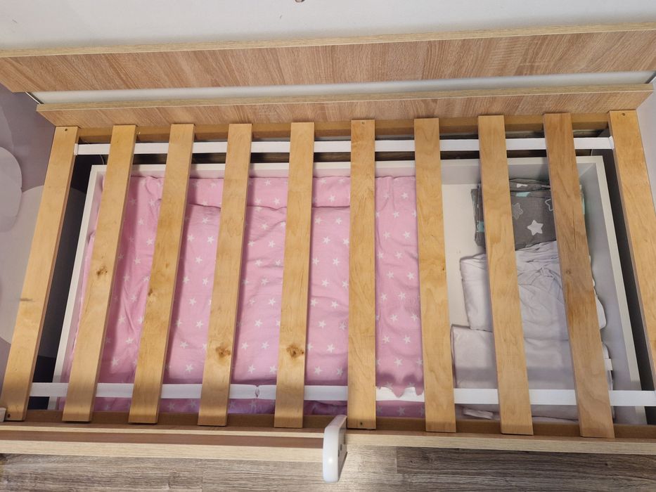 Łóżeczko łóżko dziecięce drewniane królik 140x70 materac pościel