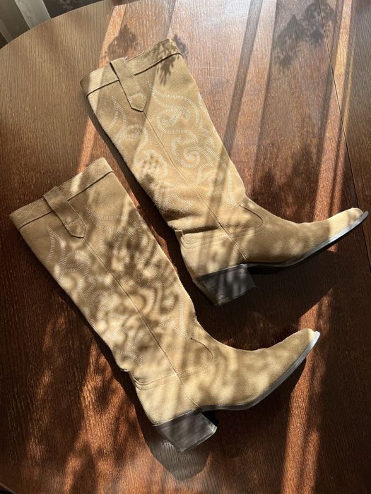 Ковбоки Zara замшеві, чоботи беж 39р