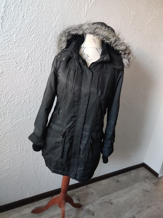 Ciepła kurtka zimowa 42 XL Next czarna z kapturem