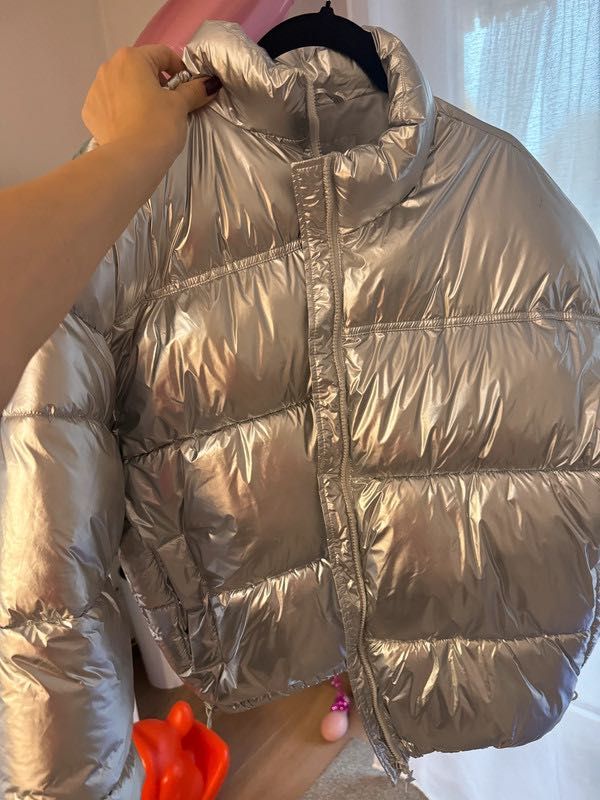 Srebrna kurtka puchowa oversize review s m