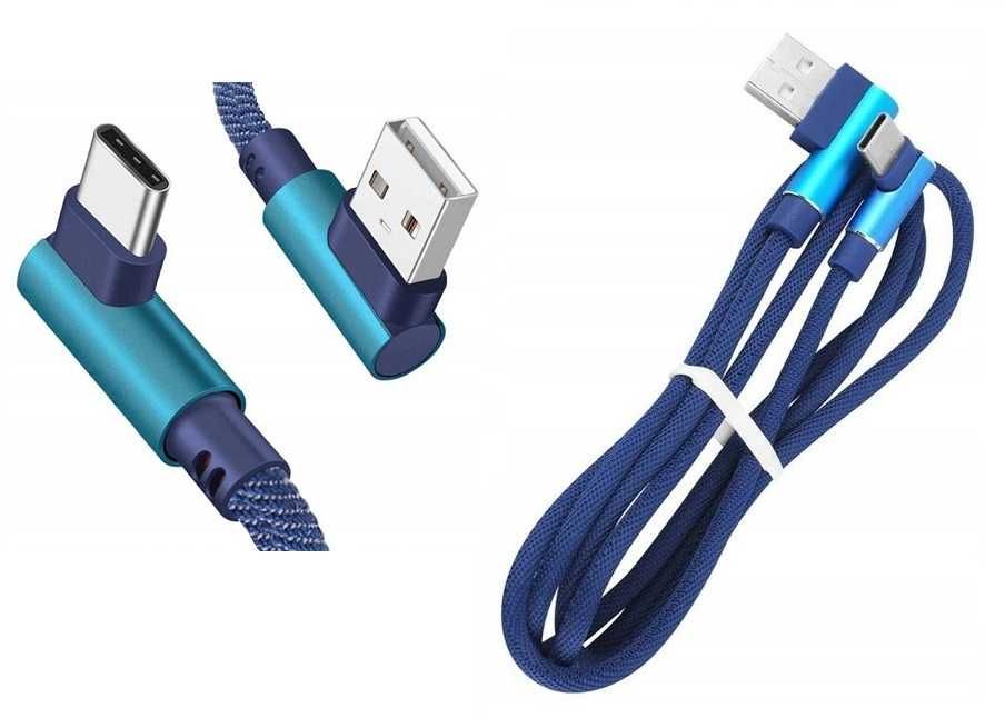 Solidny Kabel USB typ C Kątowy 2A QC oplot 1m Blue ** Wejherowo