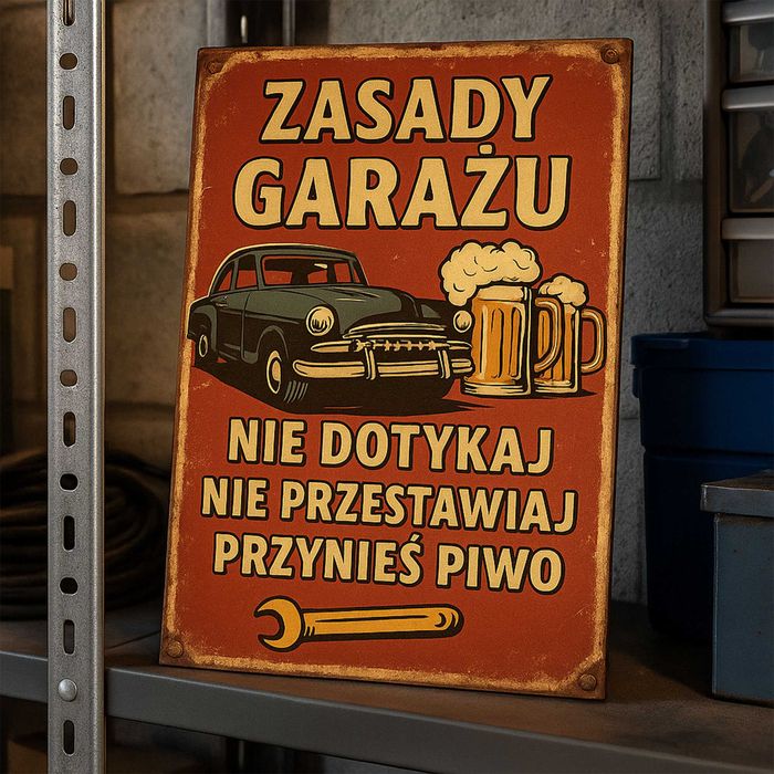 Tabliczka garażowa 40x60 personalizowany nadruk UV dla mechanika HDF