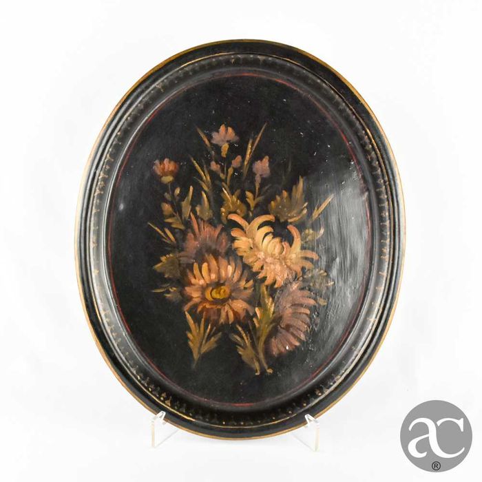 Tabuleiro em folha de metal, pintado à mão, séc. XIX