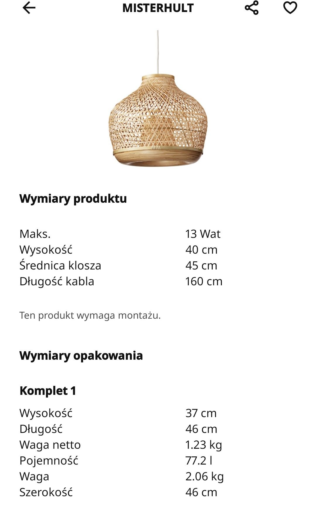 Lampa wisząca Ikea Misterhult