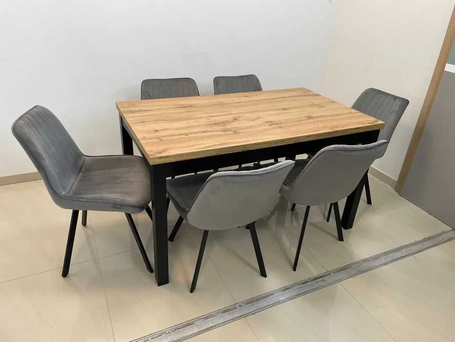 (52) Stół rozkładany + 6 krzeseł, loft, nowy 1550 zł