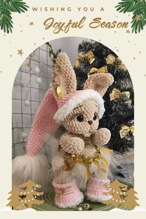 Króliczek świąteczny, maskotka szydełkowa