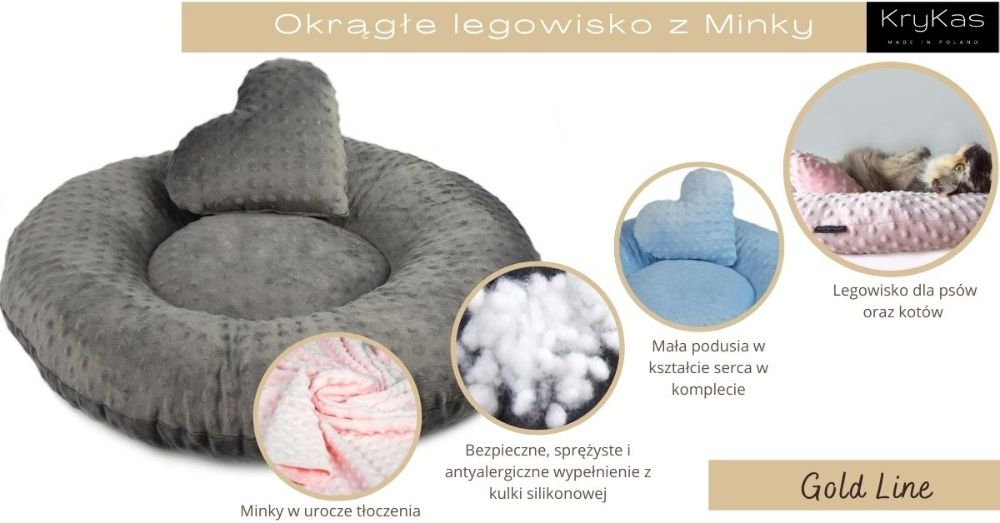 Legowisko MINKY dla psa kota NOWE z kulką silikonową -posłanie PREMIUM