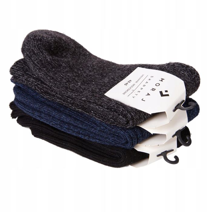 Skarpetki Męskie Długie Wełniane Bezuciskowe Thermo Grube Moraj 43-45