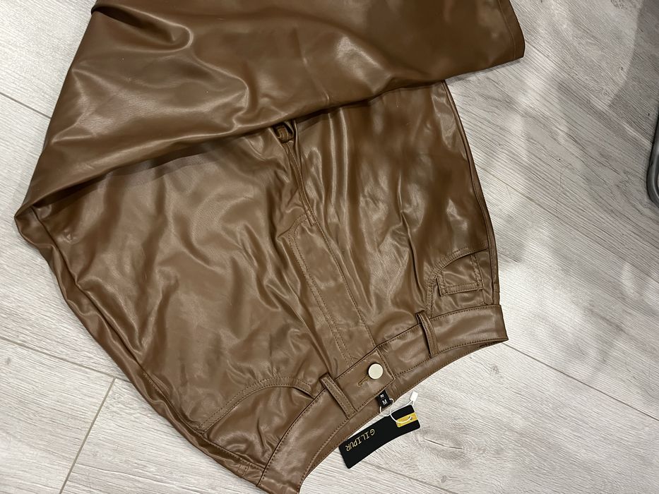 Шкіряні штани нові коричневі висока посадка
