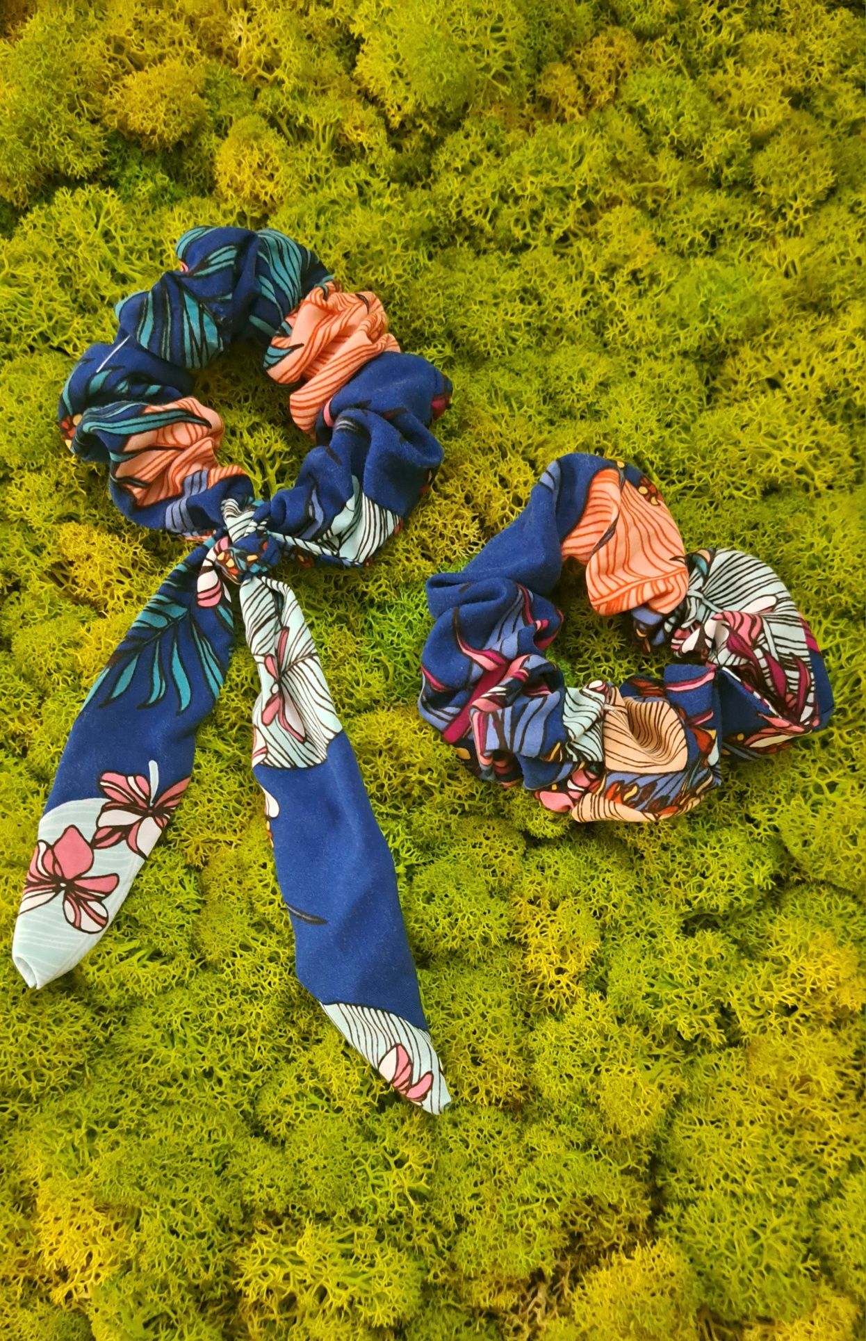 Scrunchie frotka do włosów Kwiaty pastele wzory handmade