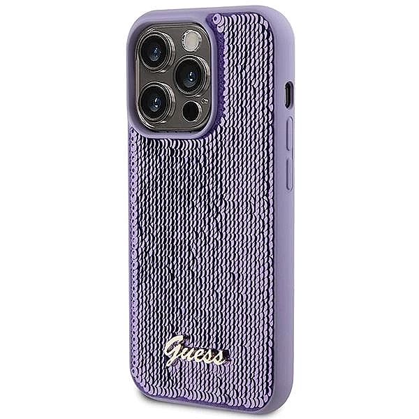 Etui Guess Sequin Script Metal na iPhone 15 Pro - fioletowe