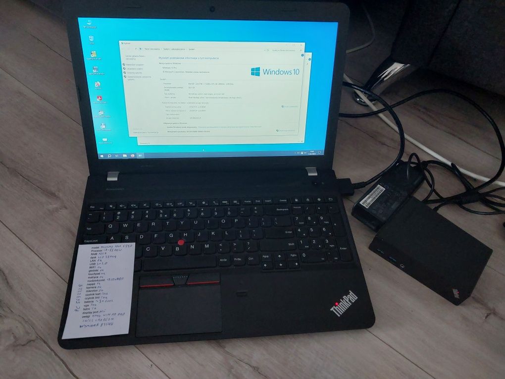 Laptop LENOVO E550 i7-5500/16gb RAM/250GB/,Win 10 +Stacja dokująca