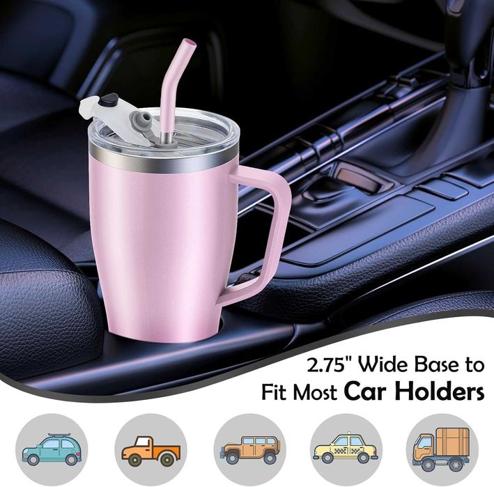 Kubek termiczny podróżny 850ml ze słomką, z 2 pokrywkami i uchwytem