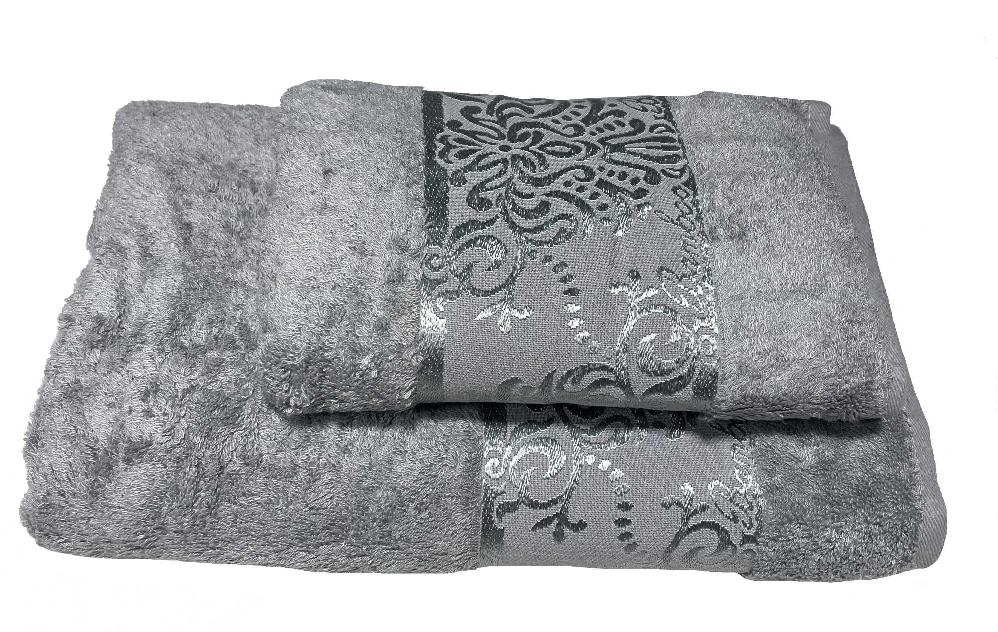 Ręcznik bambusowy kąpielowy 50 x 90 cm, elegancki wzór Leyla, srebrny