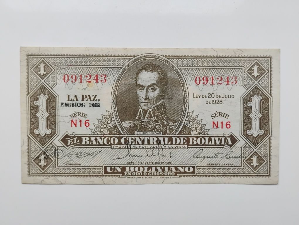 Bankmot Boliwia - 1 boliviano 1952 r.