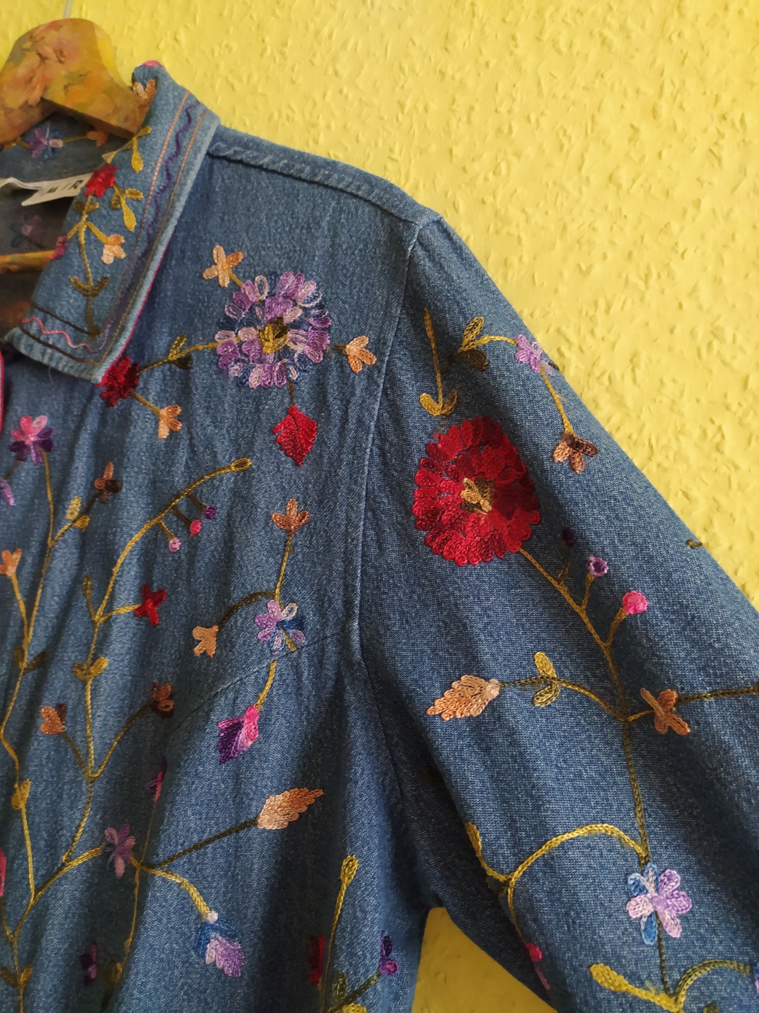 Przepiękna bluzka damska, bluzka jeansowa haftowana XL XXL w kwiaty ba