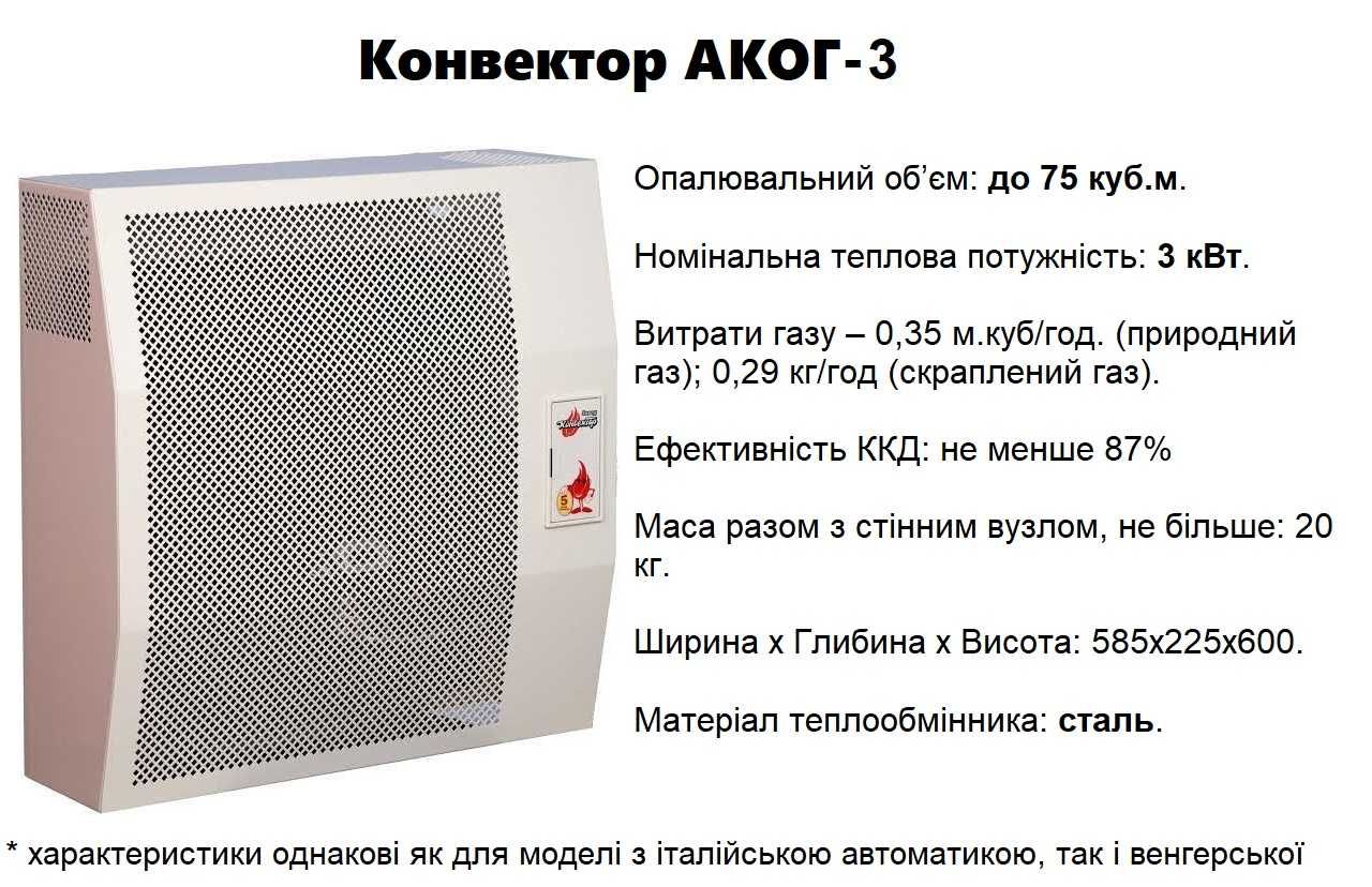 Газовий конвектор | Аког 2, 3, 4, 5 кВт | Гуртові ціни