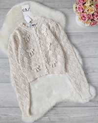 Kardigan Zara sweter z guzikami kokardki ecru / jasny beż S 36