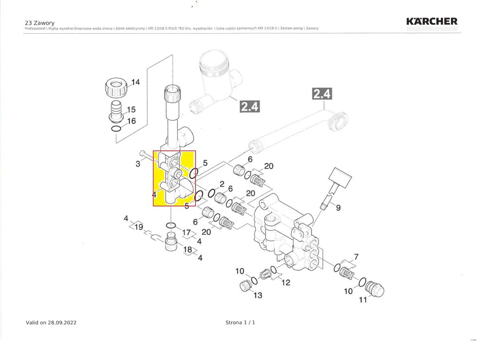 Złącze Króciec Korpus Dojście Wody Karcher HD 10/21,10/23,10/25,13/18