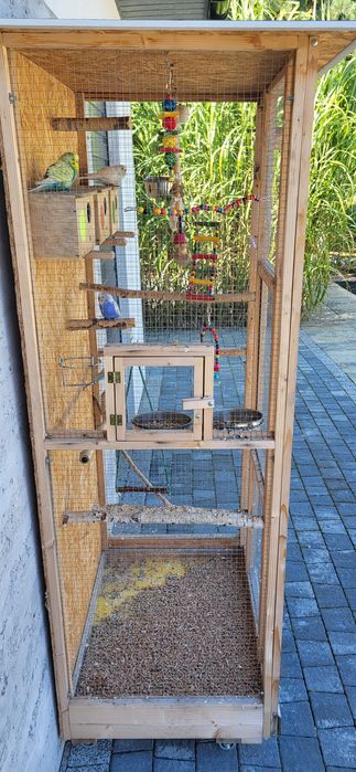 Woliera klatka + papugi faliste + wyposażenie