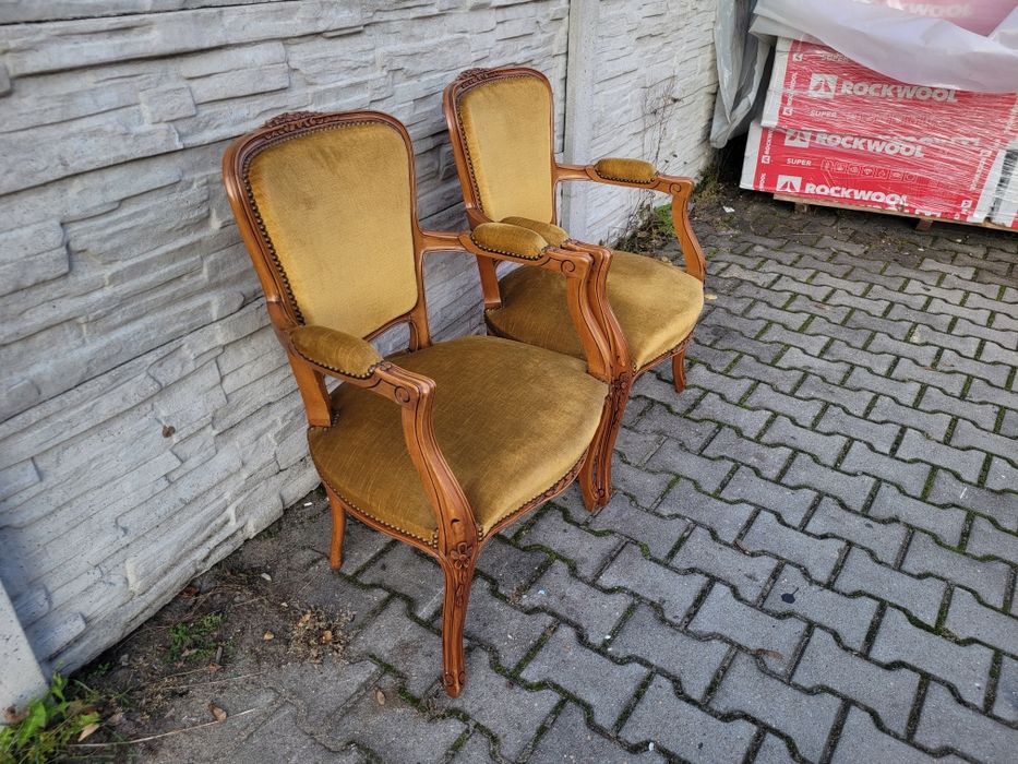 2xCiekawy fotel ludwikowski z gobelinem.