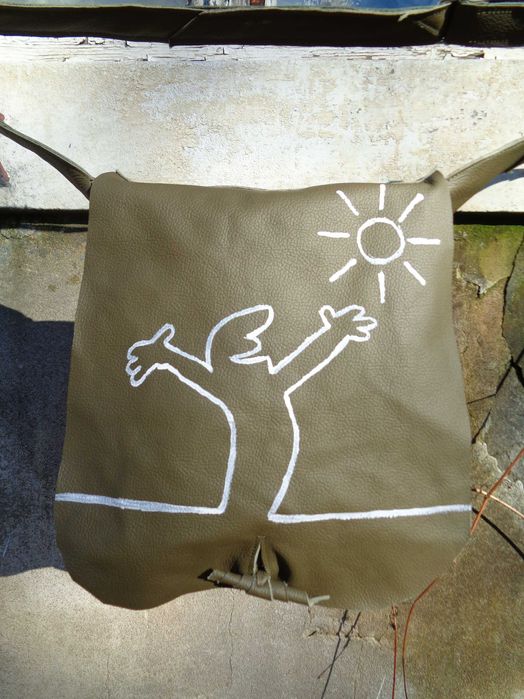 Artystyczna torebka skórzana z rysunkiem.  Handmade