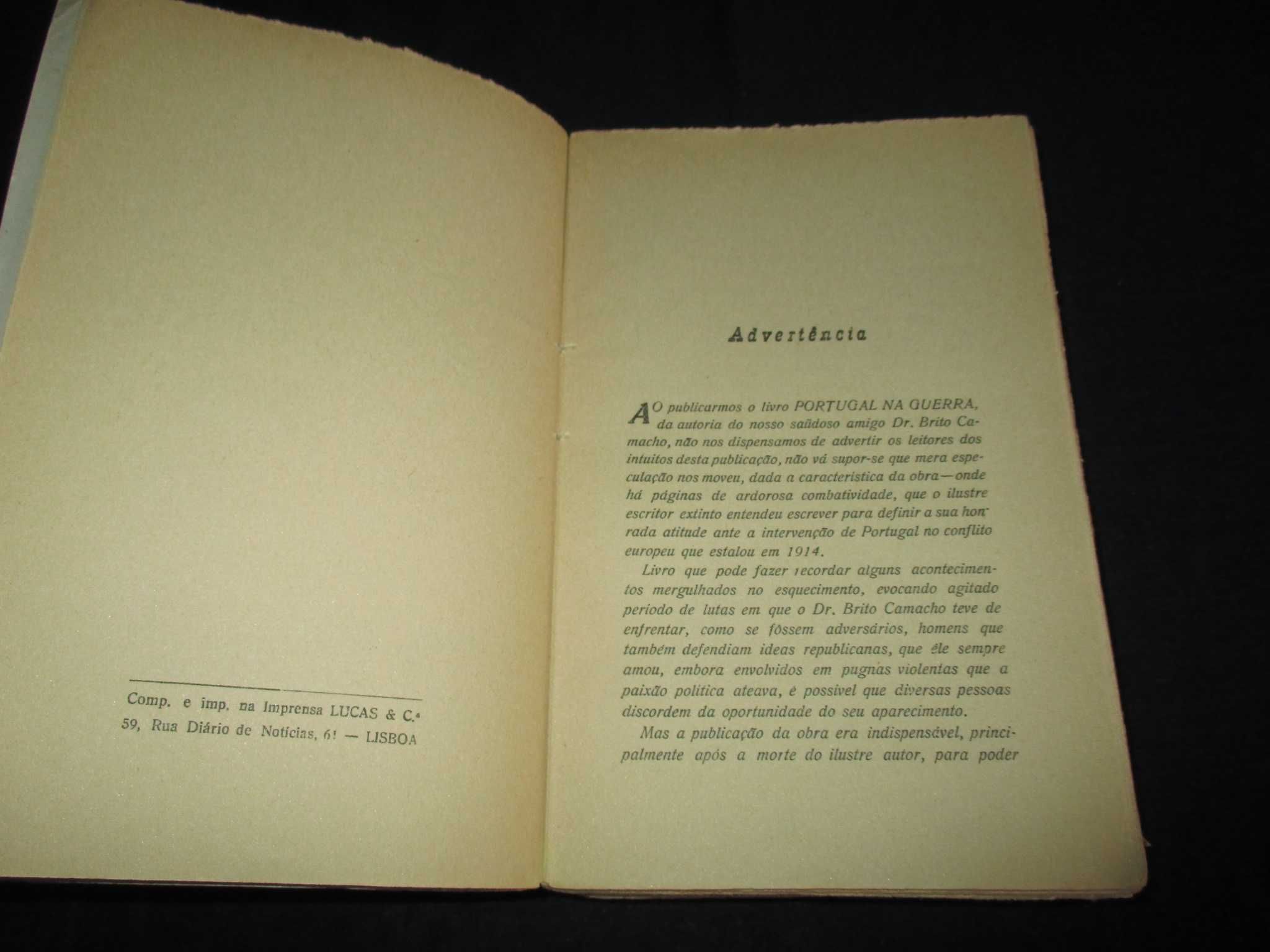 Livro Portugal na Guerra Brito Camacho 1ª edição